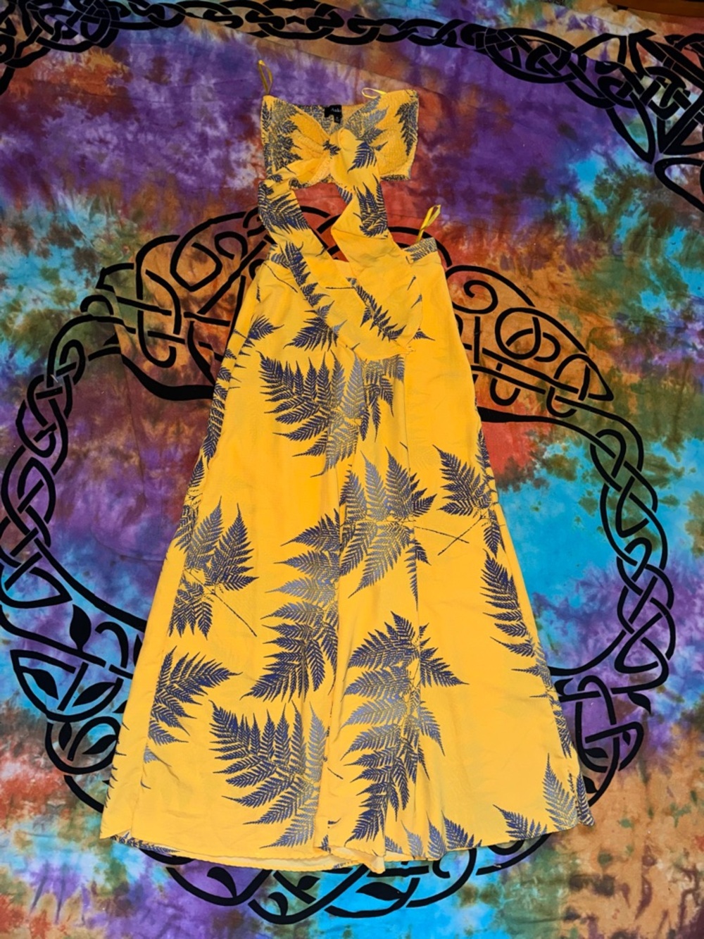 Aakaa Yellow Tropical Fern Cutout Jumpsuit